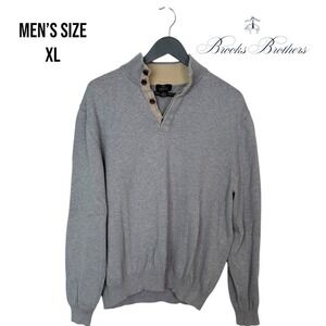 Brooks Brothers 346 Supima Cotton Button Mock Neck Pullover Sweater Mens XL Gray